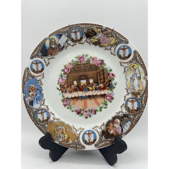 Vintage Last Supper Life of Jesus Wall Plate Porcelain 10 1/4" Religious Decor - Picture 1 of 8